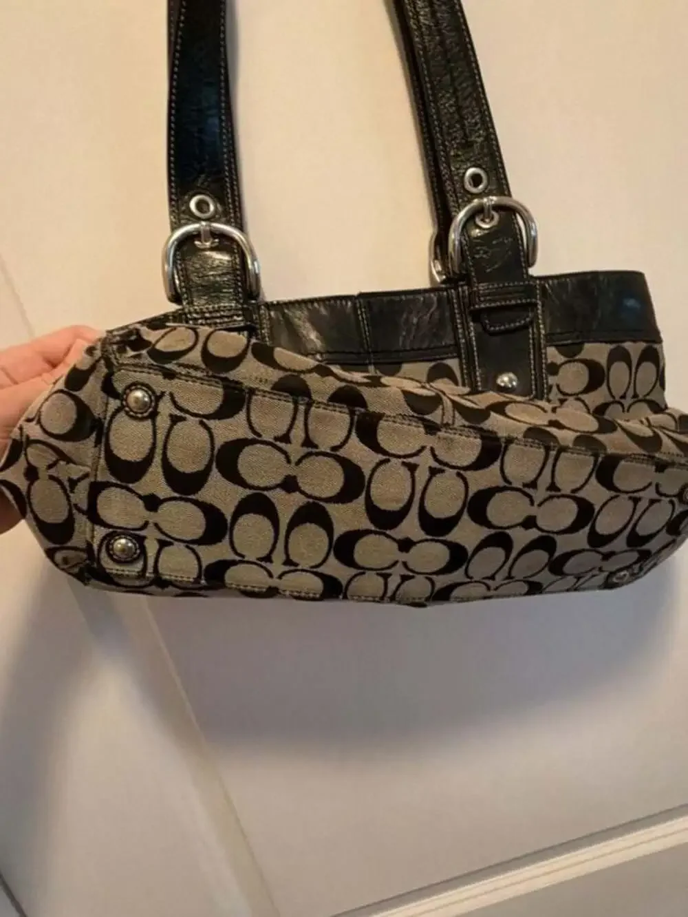 Coach Signature Canvas and Patent Leather Shoulder Bag
